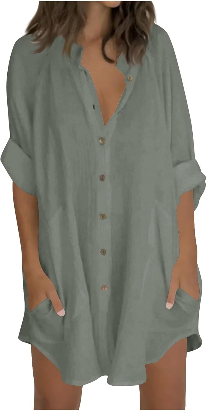 Camicie lunghe da donna con maniche a 3/4, casual