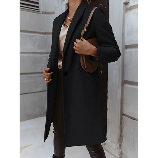Cappotto di lana da donna nuovo autunno e inverno midi slim con bottoni bavero moda Cappotto da donna in tinta unita