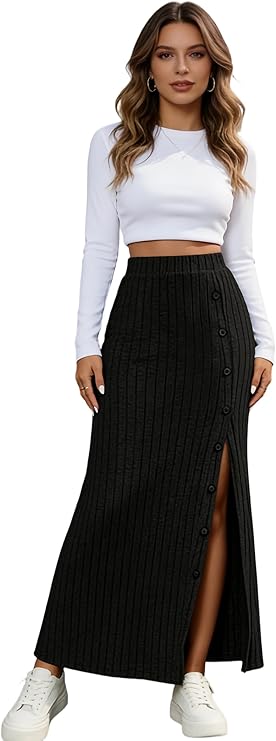 Gonna Svasata Aderente con Spacco Laterale Elastico in Vita Abito Lungo Elegante