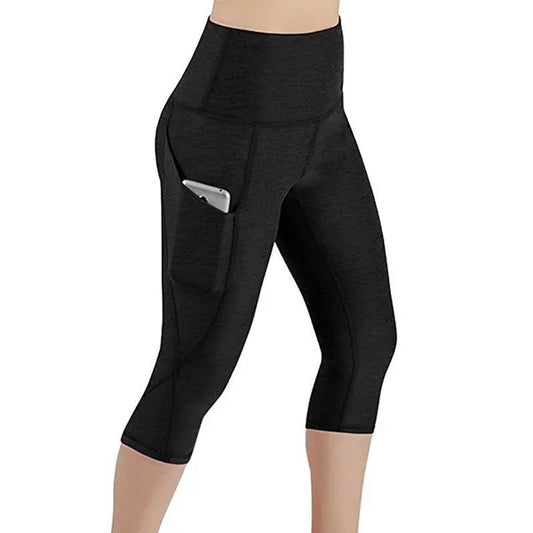 Leggings da allenamento skinny a vita alta da donna alla moda con tasche da corsa per allenamento sportivo da palestra Pantaloni corti elasticizzati