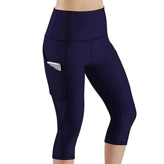 Leggings da allenamento skinny a vita alta da donna alla moda con tasche da corsa per allenamento sportivo da palestra Pantaloni corti elasticizzati