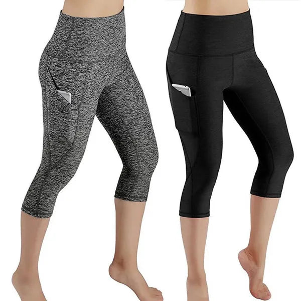 Leggings da allenamento skinny a vita alta da donna alla moda con tasche da corsa per allenamento sportivo da palestra Pantaloni corti elasticizzati