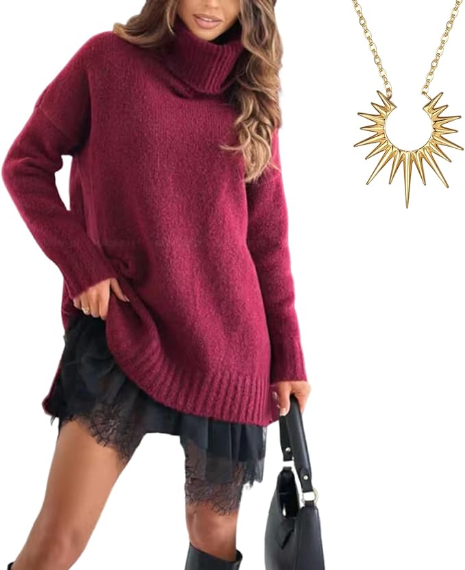 Abito Dolcevita da Donna, Top A Collo Alto Ampio