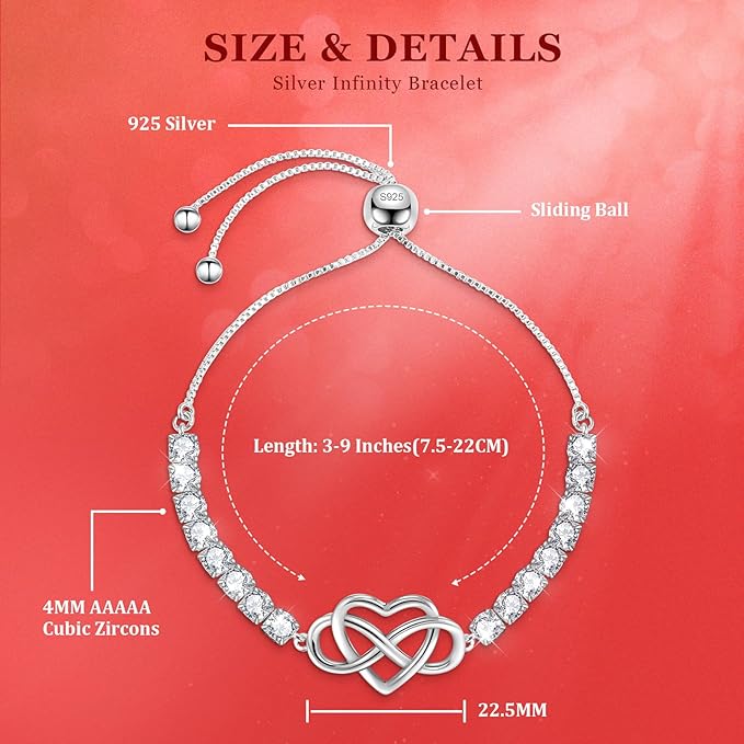 Bracciale Donna Argento 925 con Infinito Cuore