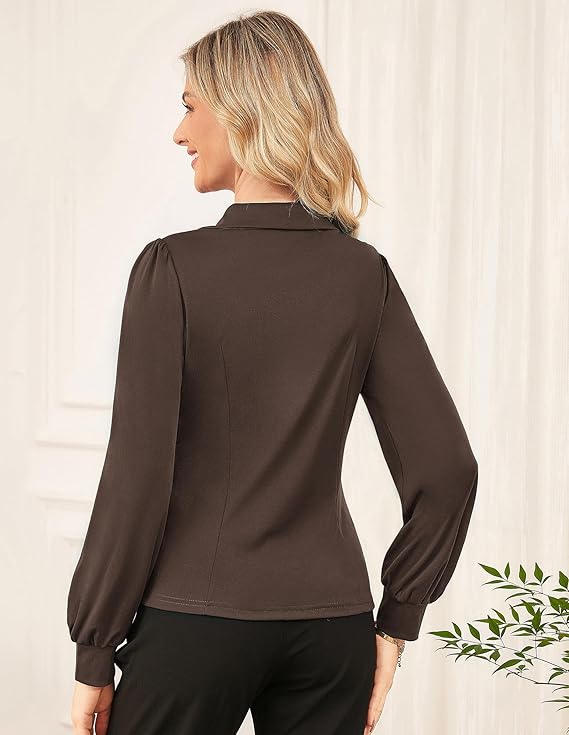 Camicetta elegante da donna, con bottoni, a maniche lunghe, con colletto a risvolto