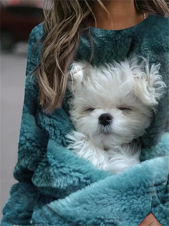 Felpa con Motivo Cane Carino Moda Maglione Casual