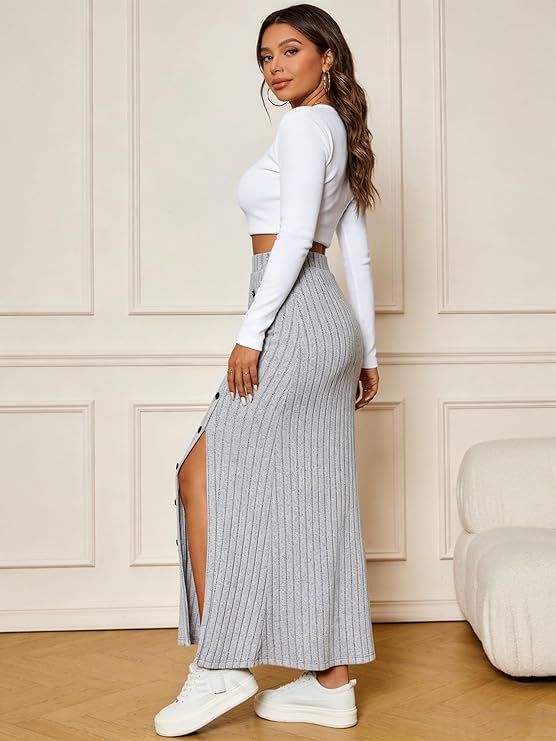 Gonna Svasata Aderente con Spacco Laterale Elastico in Vita Abito Lungo Elegante