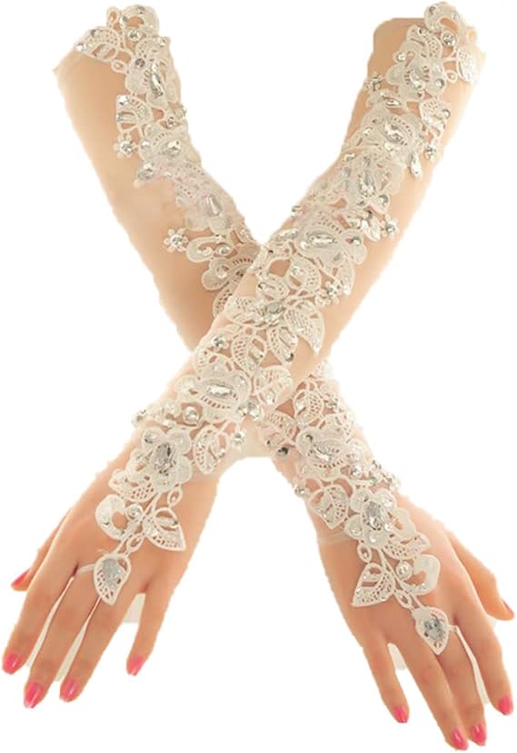 Guanti Lunghi in pizzo con foglie da sposa, da ballo, da sera, per feste