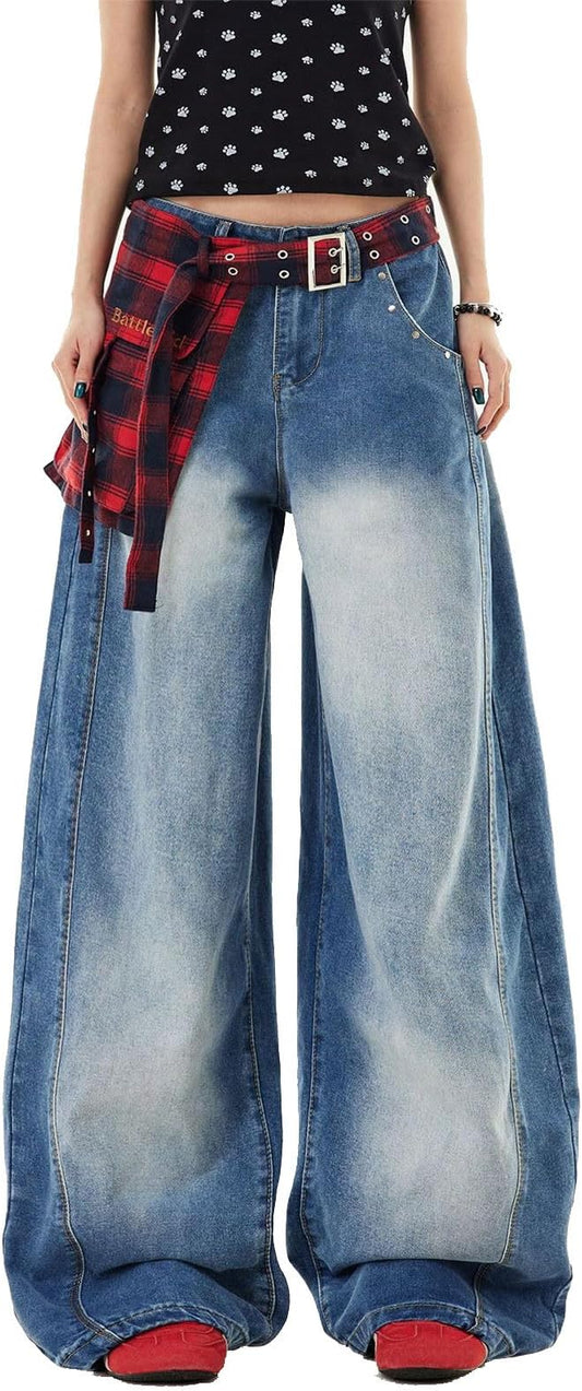 Jeans Baggy da donna a gamba larga, pantaloni in denim