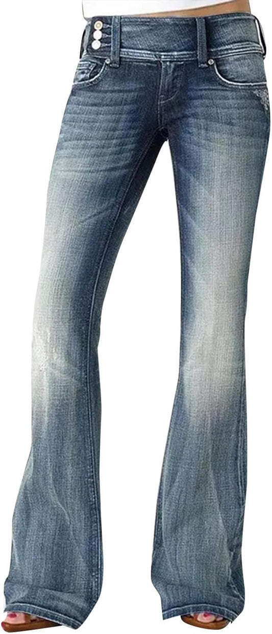 Jeans da donna Bootcut Jeans svasati, jeans a percussione, pantaloni a vita bassa, jeans a zampa, pantaloni a zampa
