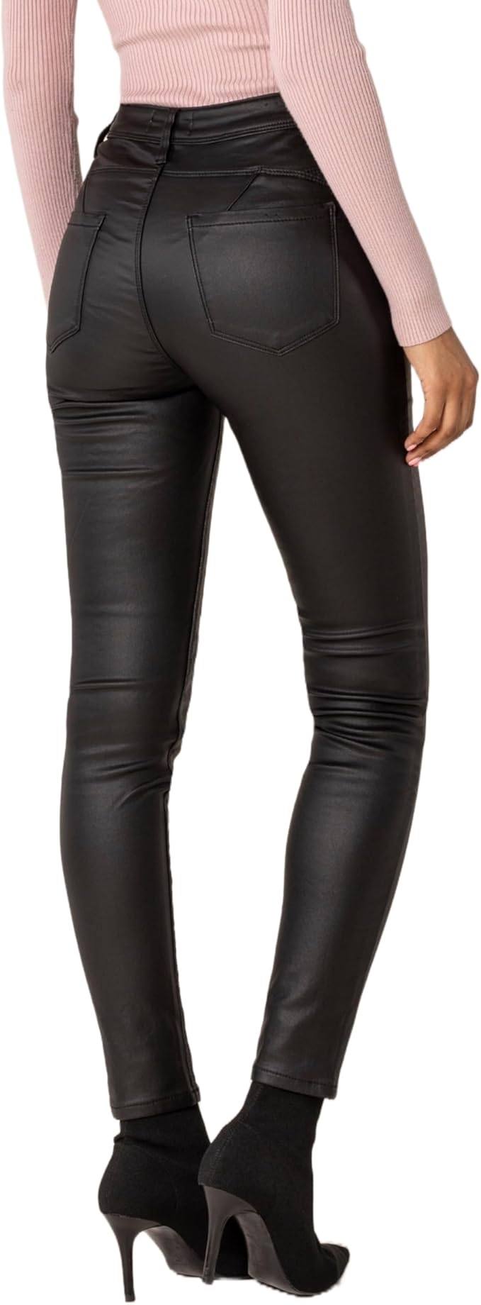 jeans stretch a vita alta, effetto pelle