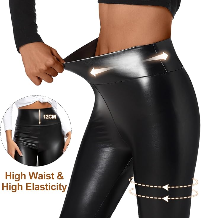 Leggings Pantaloni da Donna in Pelle Pantaloni Collant a Vita Alta