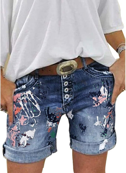 Jeans Donna Strappati Vita Alta Sexy Pantaloni Corti Denim