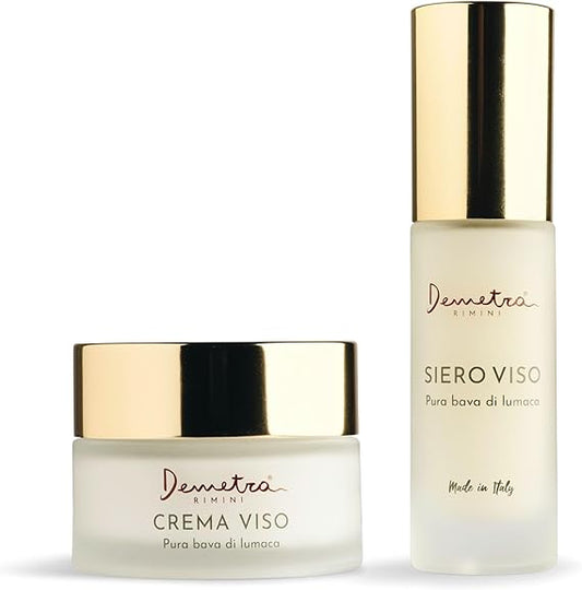 Demetra Kit Skincare 2 in1 – Crema viso 85% e Siero viso 90% - Bava di Lumaca e Acido ialuronico (50ml e 30ml) trattamento rigenerante
