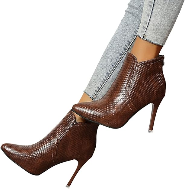 Stivaletti Donna Punta con Tacco a Spillo con Tacco Alto con Zip in Pelle Eleganti Alla Moda