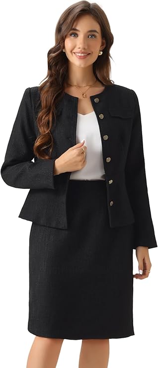 Tailleur Eleganti Completo Maniche Lunghe Giacca E Gonna 2 Pezzi Set da Lavoro da Ufficio