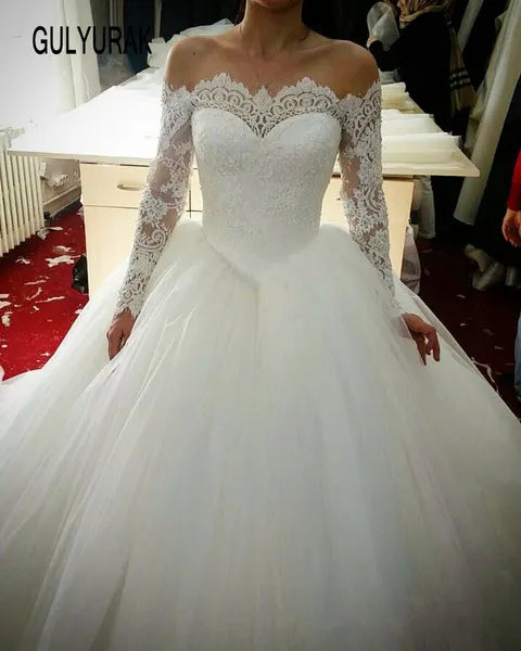 Abiti da sposa taglie forti bianco avorio con spalle scoperte e maniche lunghe abito da sposa abito da ballo