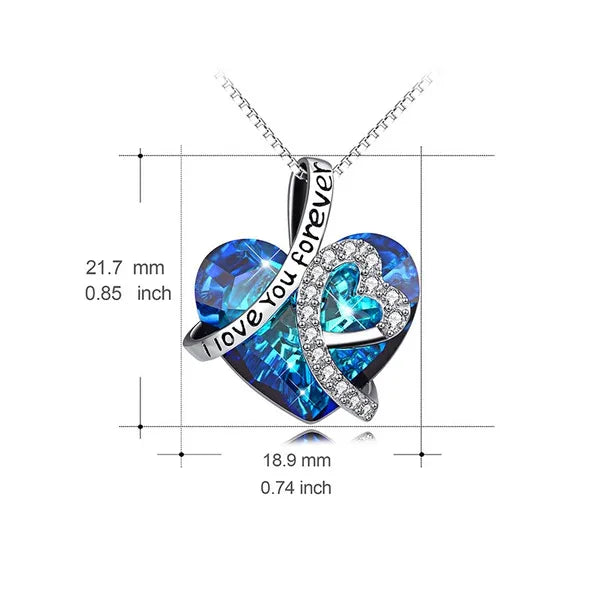 925 Sterling Silver" I Love You Forever .Stupenda collana con cristalli blu donna