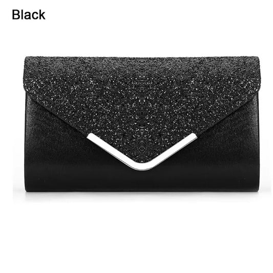 Pochette Donna Rigida Rettangolare Catena Clip Brillantini Elegante