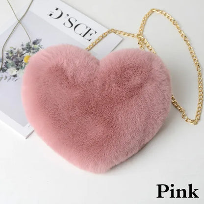 Borse da donna invernali in pelliccia sintetica Borsa a tracolla a forma di cuore da donna in peluche carina Borsa a tracolla da donna carina con pochette