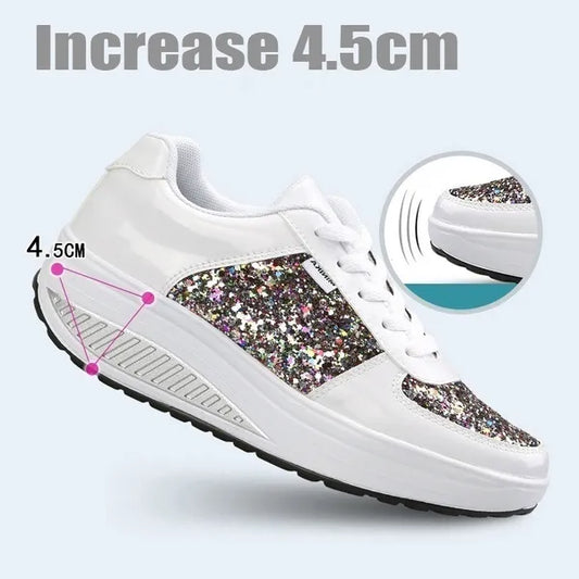 Scarpe da ginnastica con paillettes alla moda da donna Scarpe da ginnastica casual con suola spessa Scarpe da tennis per fitness e sport all'aria aperta Taglia: 35-42