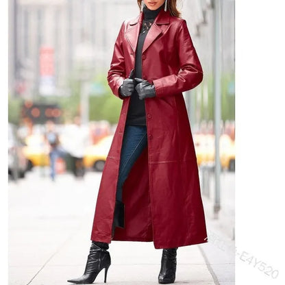 giacca da donna lunga moda invernale taglie forti Giacca lunga in pelle con bottoni casual Cappotti lunghi solidi Steampunk Gothic Giubbotti con risvolto Giacca da motociclista