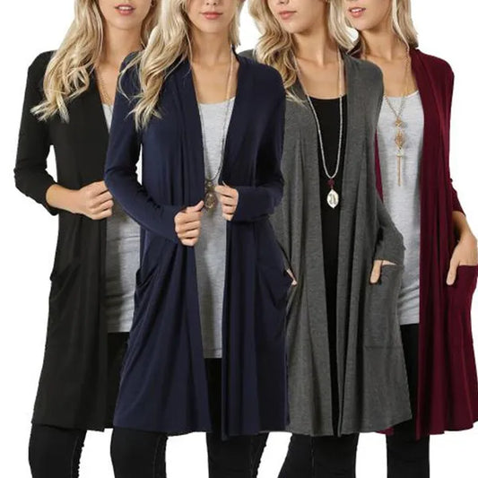 Cardigan lungo moda donna cardigan sottile tinta unita autunno cappotto lungo casual capispalla