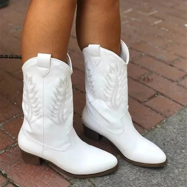 Stivali da cowboy occidentali Stivali da donna Stivali inverno Stivali bianchi e neri Scarpe moda