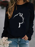 Felpe senza cappuccio con gatto carino Stampa di moda Pullover autunnali invernali a maniche lunghe casual da donna Top per adolescenti