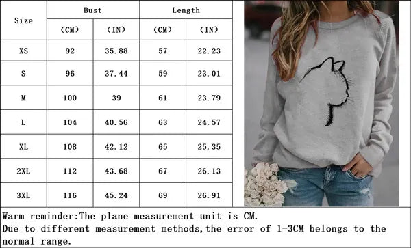 Felpe senza cappuccio con gatto carino Stampa di moda Pullover autunnali invernali a maniche lunghe casual da donna Top per adolescenti