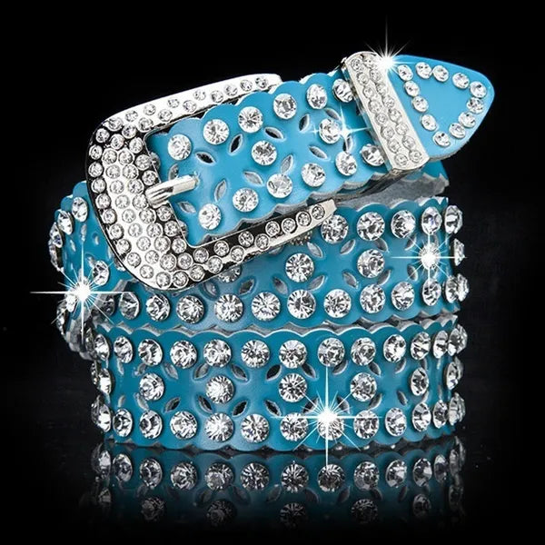 Cintura da cowgirl con strass occidentali occidentali, cintura in pelle di secondo strato, accessorio per jeans da donna di lusso