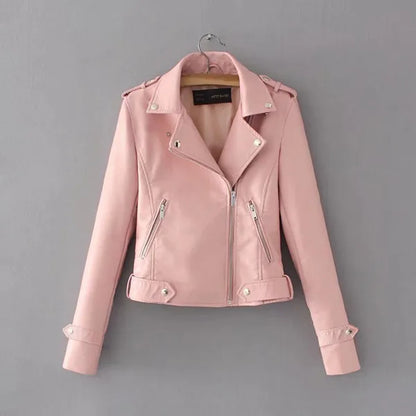 autunno Pu giacca in ecopelle donna rosa nero cerniera sottile corta giacche da motociclista cappotto capispalla femminile top