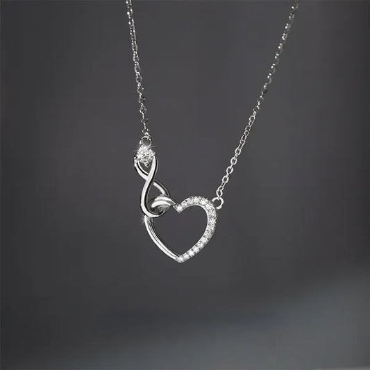 925 Silver Zircon stupenda collana a cuore con segno infinito