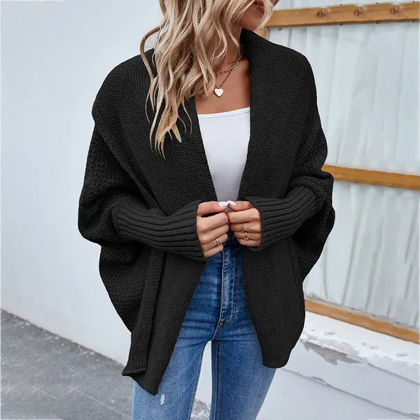 Nuova giacca lavorata a maglia alla moda da donna Autunno e inverno manica a pipistrello tinta unita maglione cardigan giacca cardigan donna allentata casual