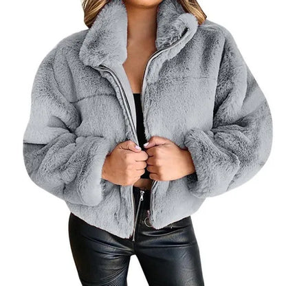 Nuovo Casual Autunno Inverno Donna Pelliccia di coniglio Pelliccia con cerniera Cappotto con cappuccio Pelliccia calda Cardigan Maglioni Giacca tinta unita Felpe con cappuccio per donna