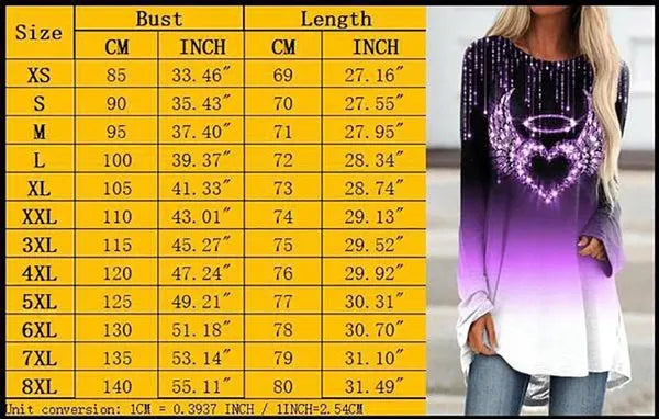 XS-8XL Moda Donna Autunno e Inverno Abbigliamento Casual O-Collo Manica lunga Top Donna Camicie stampate in 3D Tunica ampia T-shirt in cotone Taglie forti Pullover Camicette Felpe