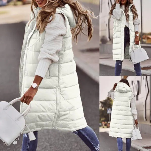 Cappotto lungo da donna Gilet con cappuccio Autunno Inverno Senza maniche,piumino trapuntato in 2 varianti diverse