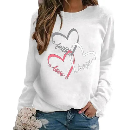 Maglione senza cappuccio a maniche lunghe da donna di nuova moda Maglione casual Sport Faith Hope Love Stampa Girocollo Tuta da esterno Top Trend Top da donna