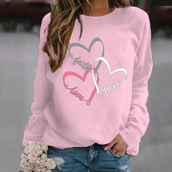 Maglione senza cappuccio a maniche lunghe da donna di nuova moda Maglione casual Sport Faith Hope Love Stampa Girocollo Tuta da esterno Top Trend Top da donna