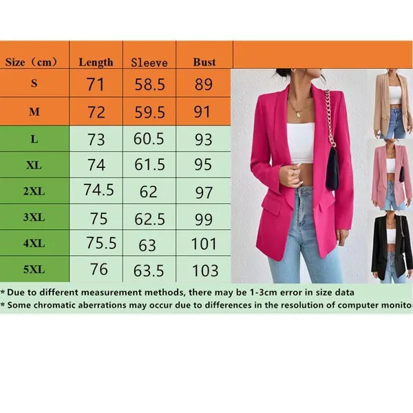 New Fashion Plus Size XS-5XL Femminile Tinta unita Risvolto Abiti slim e blazer Cardigan Temperamento Blazer Suit Top, Adatto per il pendolarismo e l'uso quotidiano