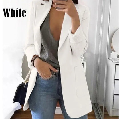 Moda da donna Manica lunga aperta sul davanti Tinta unita Office Lady Solid Blazer Casual Blazer lungo oversize Cardigan Giacche Cappotto Taglie forti S-5XL