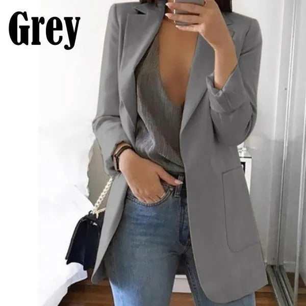 Moda da donna Manica lunga aperta sul davanti Tinta unita Office Lady Solid Blazer Casual Blazer lungo oversize Cardigan Giacche Cappotto Taglie forti S-5XL