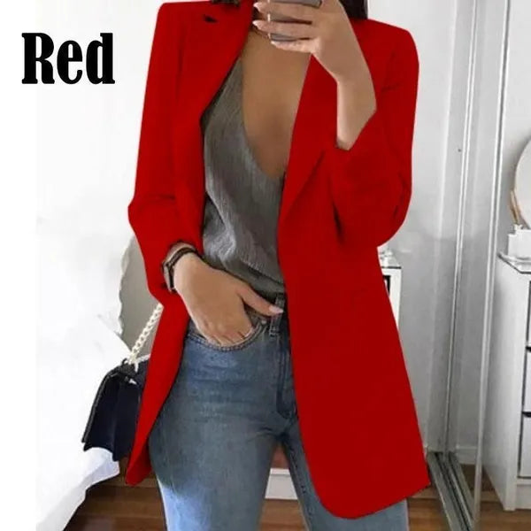 Moda da donna Manica lunga aperta sul davanti Tinta unita Office Lady Solid Blazer Casual Blazer lungo oversize Cardigan Giacche Cappotto Taglie forti S-5XL