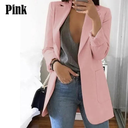 Moda da donna Manica lunga aperta sul davanti Tinta unita Office Lady Solid Blazer Casual Blazer lungo oversize Cardigan Giacche Cappotto Taglie forti S-5XL