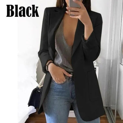 Moda da donna Manica lunga aperta sul davanti Tinta unita Office Lady Solid Blazer Casual Blazer lungo oversize Cardigan Giacche Cappotto Taglie forti S-5XL