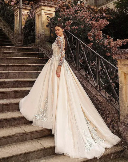 GROENEL AMOR Abito da sposa a trapezio 2023 Principessa in pizzo con spalle scoperte Applicazioni di cristallo Abiti da sposa con scollo a cuore