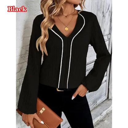 Maglia donna fashion autunno -inverno manica lunga stile ufficio scollo a v