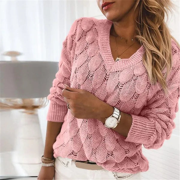 Maglioni lavorati a maglia a maniche lunghe con scollo a V da donna alla moda, maglioni pullover casual da donna adatti per il pendolarismo quotidiano