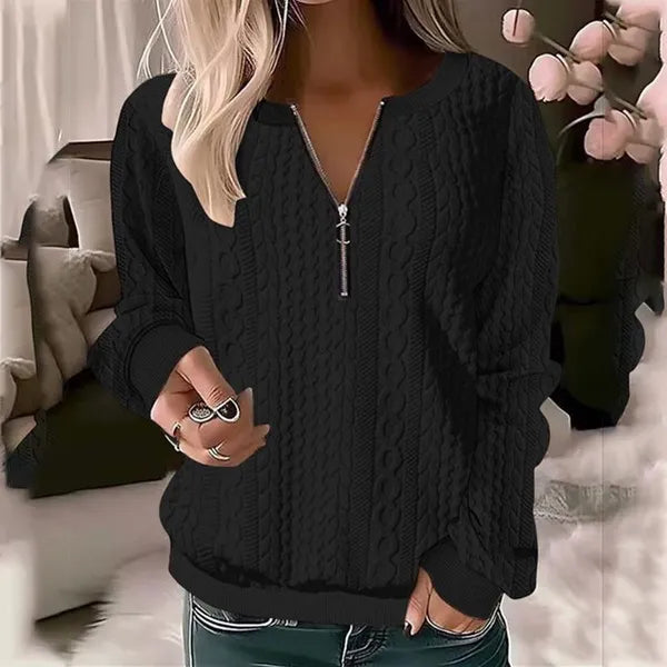 Maglioni da donna Moda Tinta unita Camicie a maniche lunghe Casual Cerniera Scollo a V Pullover Top