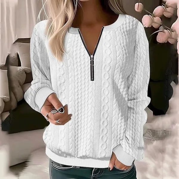 Maglioni da donna Moda Tinta unita Camicie a maniche lunghe Casual Cerniera Scollo a V Pullover Top